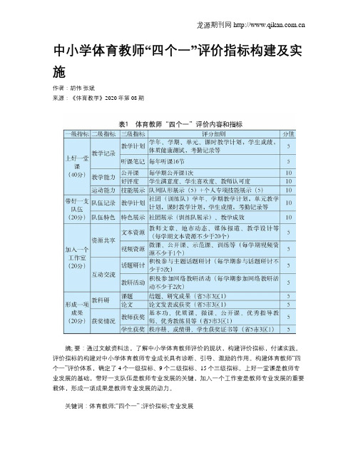 中小学体育教师“四个一”评价指标构建及实施