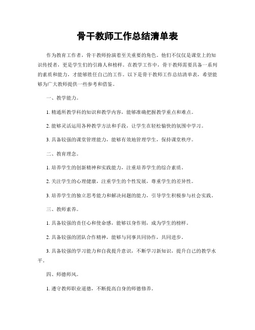 骨干教师工作总结清单表