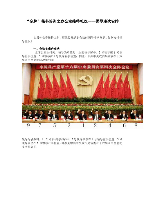 “金牌”秘书培训之办公室接待礼仪——领导座次安排范文
