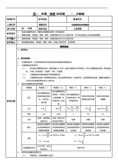 高一物理匀速圆周运动快慢描述