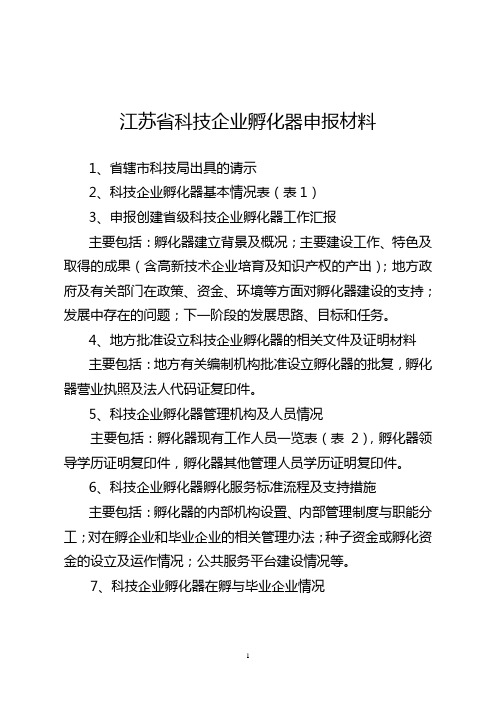 江苏省省级科技企业孵化器申报材料