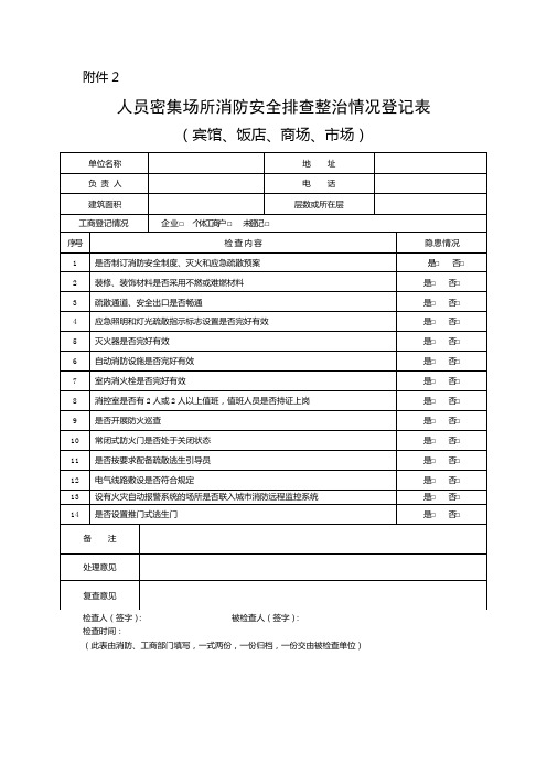 人员密集场所消防安全排查整治情况登记表