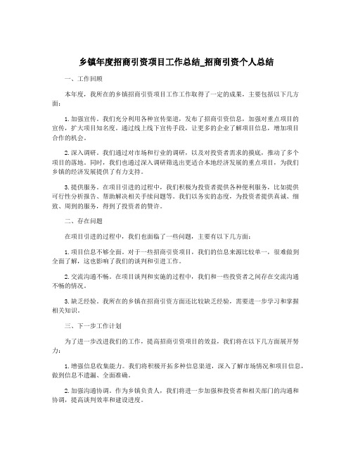 乡镇年度招商引资项目工作总结_招商引资个人总结