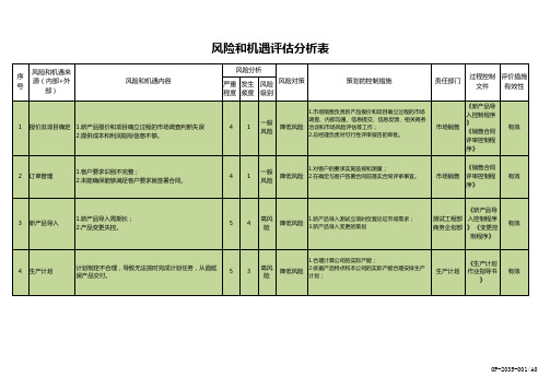 风险和机遇评估分析表