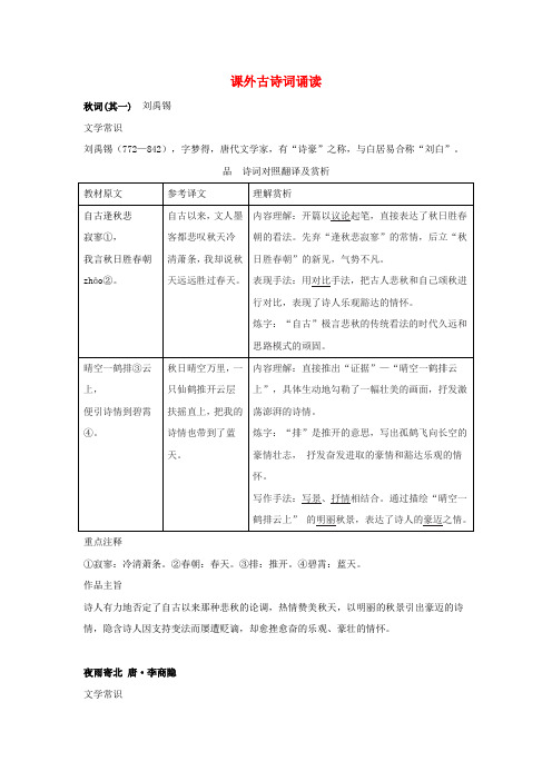 安徽省七年级语文上册课外古诗词诵读2手册素材新人教版