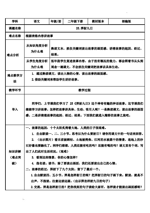 部编版二年级语文下册-二下语文《25 羿射九日》优秀教学设计合集-微课教案合集