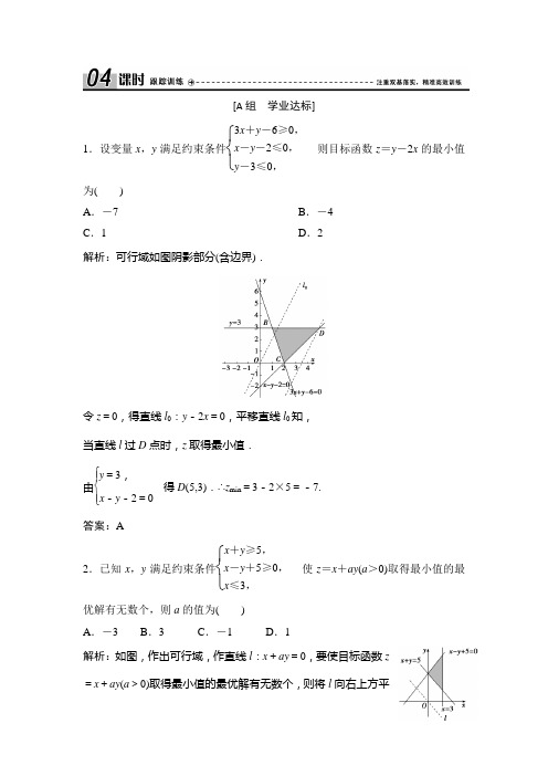 第三章  3.3  3.3.2 简单的线性规划问题(优秀经典课时作业练习题及答案详解).