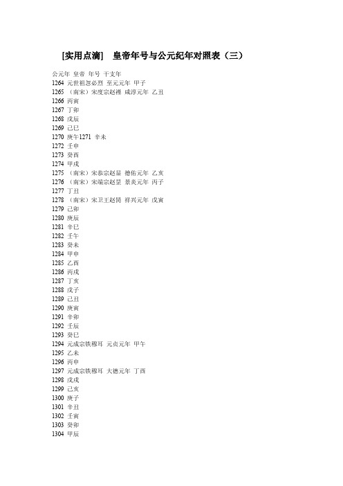 皇帝年号与公元纪年对照表(三)分析