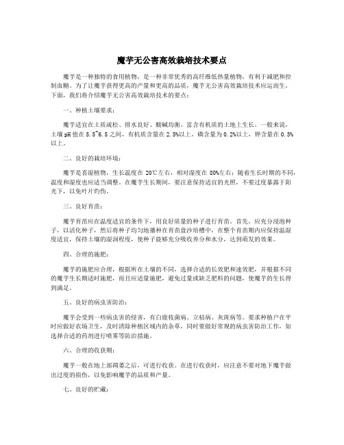 魔芋无公害高效栽培技术要点