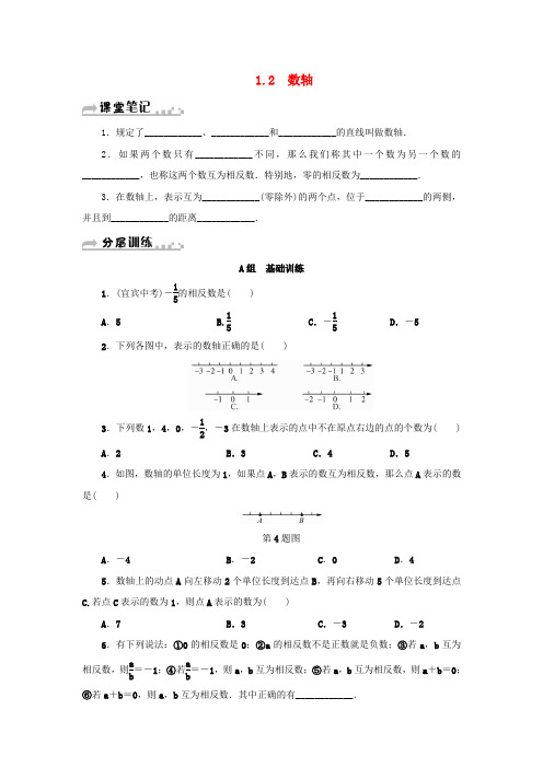 新版浙教版数学七上同步练习：1.2数轴分层训练 