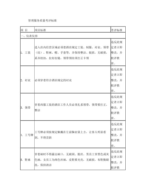 酒店管理服务质量考评标准