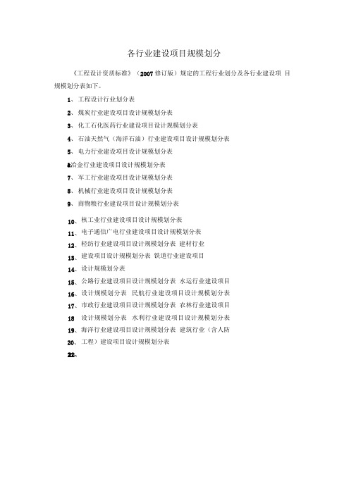 《工程设计资质标准》附录3-大型工业项目分类表