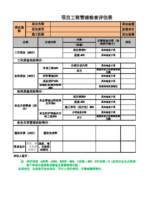 项目工程管理检查评估表