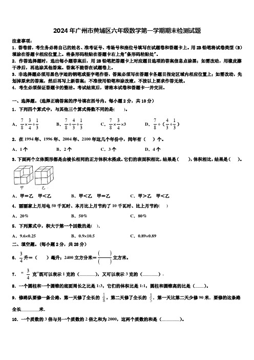 2024年广州市黄埔区六年级数学第一学期期末检测试题含解析