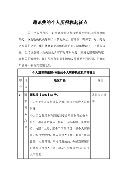 通讯费的个人所得税的起征点