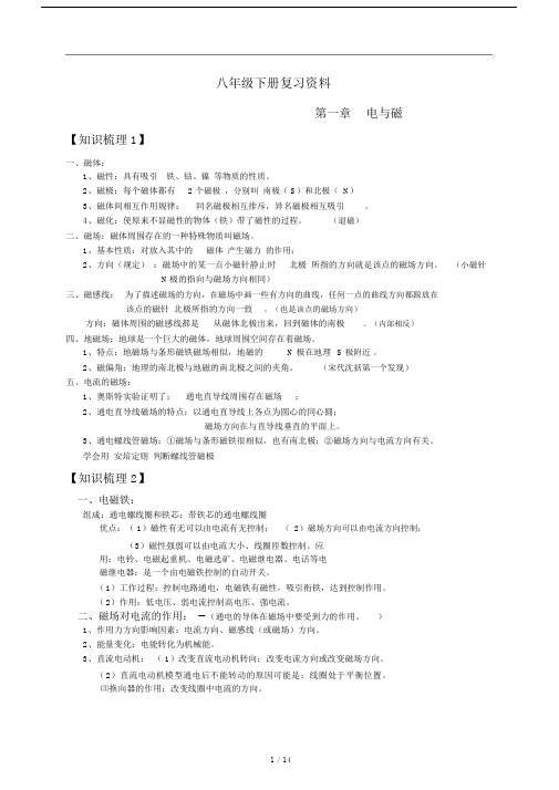 (完整)2018年浙教版八年级下册科学复习提纲.docx