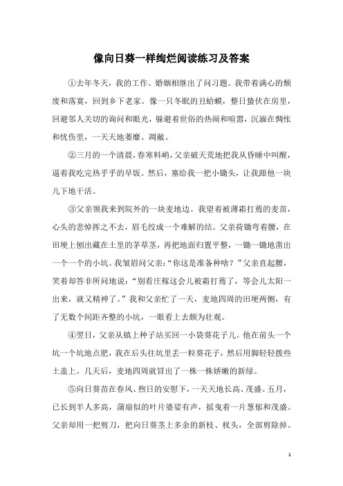 像向日葵一样绚烂阅读练习及答案