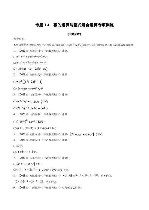 专题1.4 幂的运算与整式混合运算专项训练(北师大版)(原卷版)