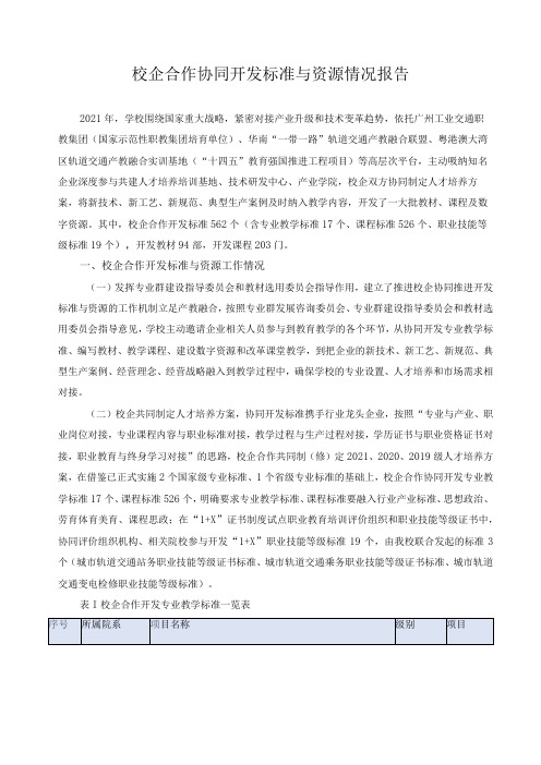 校企合作协同开发标准与资源情况报告