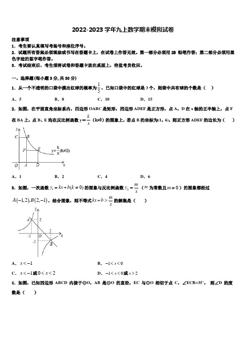 2022-2023学年福建省泉州市惠安县数学九年级第一学期期末监测模拟试题含解析