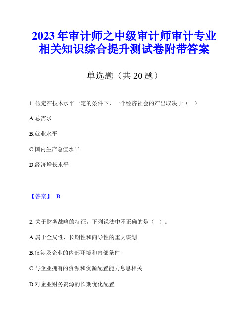 2023年审计师之中级审计师审计专业相关知识综合提升测试卷附带答案