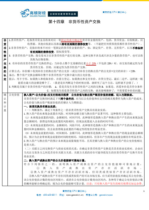 CPA会计学习笔记: 第14章 非货币性资产交换