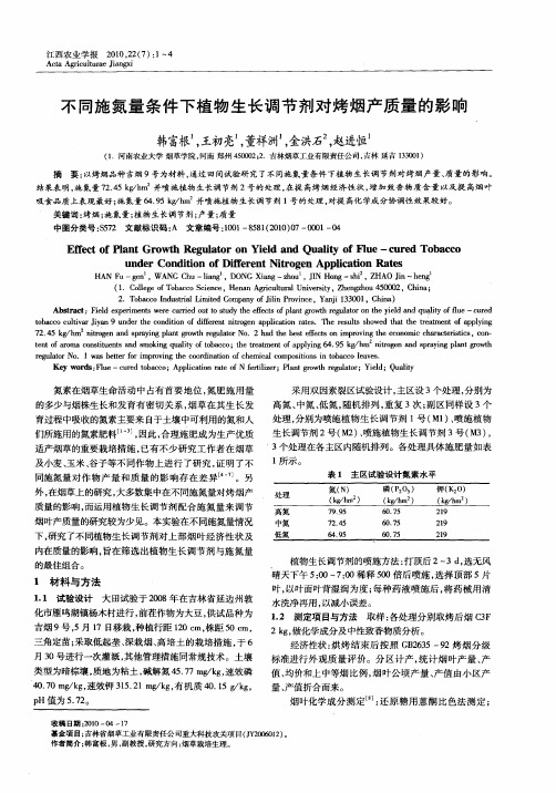 不同施氮量条件下植物生长调节剂对烤烟产质量的影响