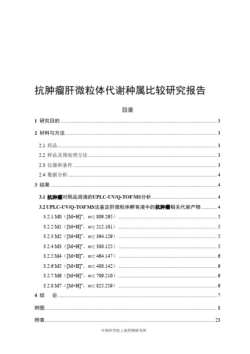 抗肿瘤肝微粒体代谢种属比较研究报告