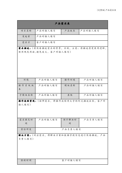 (完整版)产品需求表