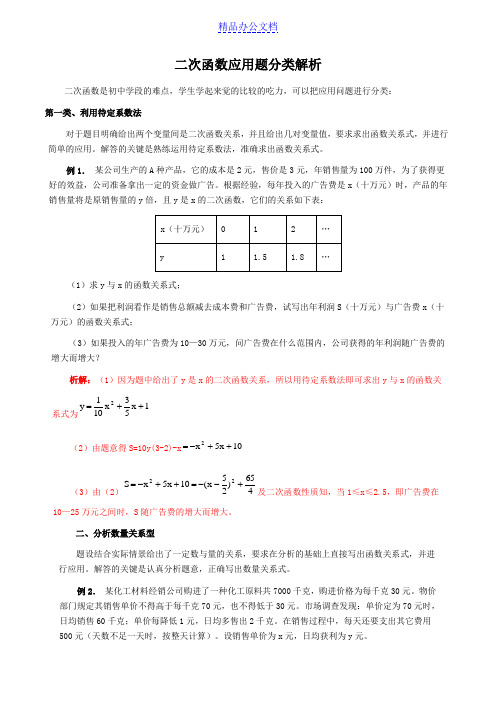 二次函数应用题分类与解析