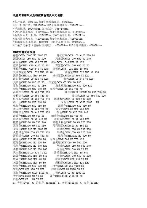 设计师常用尺寸及CMYK颜色表及中文名称