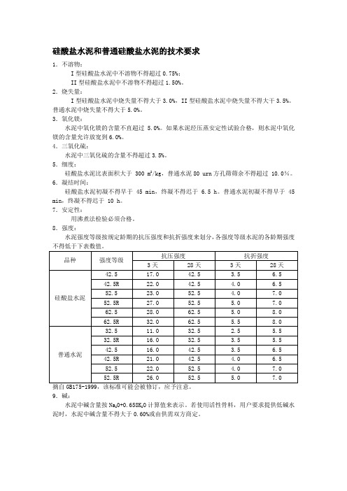 4、硅酸盐水泥和普通硅酸盐水泥的技术要求