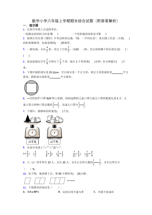 数学小学六年级上学期期末综合试题(附答案解析)