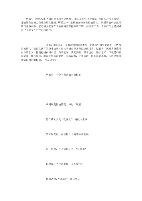 凤凰男的麻辣励志 (800字)