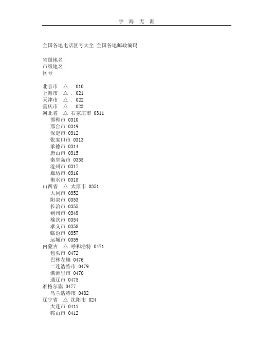 (2020年整理)全国各地电话区号大全 全国各地邮政编码.doc