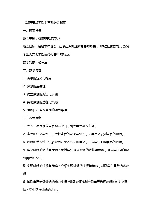 《致青春致梦想》主题班会教案