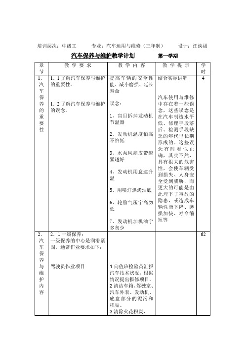 《汽车维护维护与保养》教学计划 文档