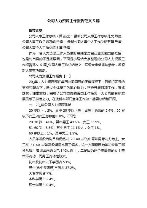 公司人力资源工作报告范文5篇