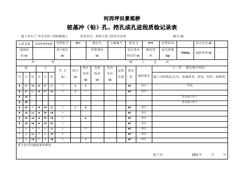 桩基钻孔挖孔进程质检记录表