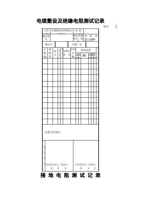 接地电阻及绝缘电阻测试记录