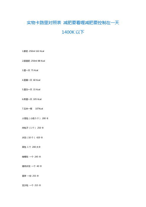 实物卡路里对照表 减肥要看喔减肥要控制在一天1400K以下