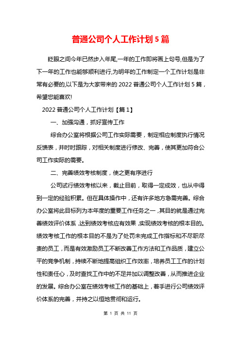 普通公司个人工作计划5篇