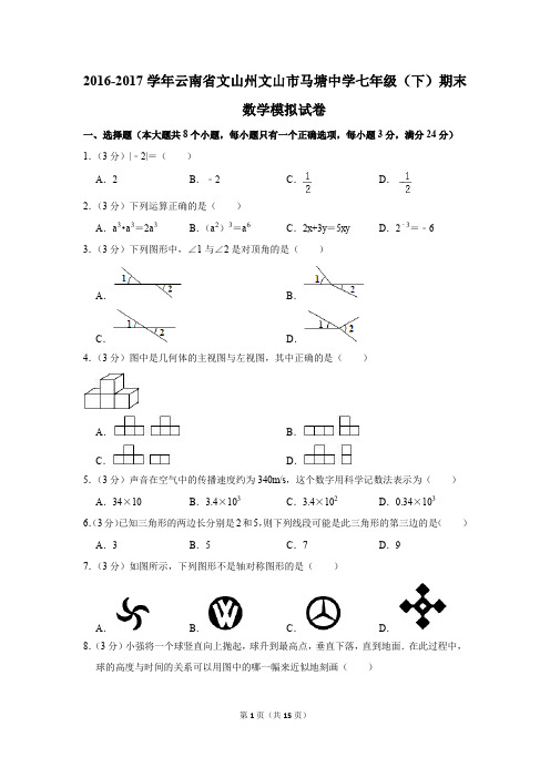 2016-2017年云南省文山州文山市马塘中学七年级(下)期末数学模拟试卷(解析版)