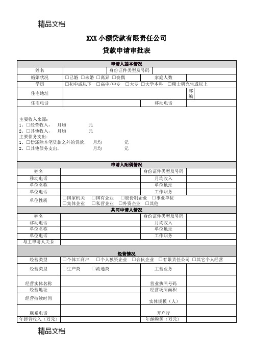 XXX小额贷款公司申请审批表word版本