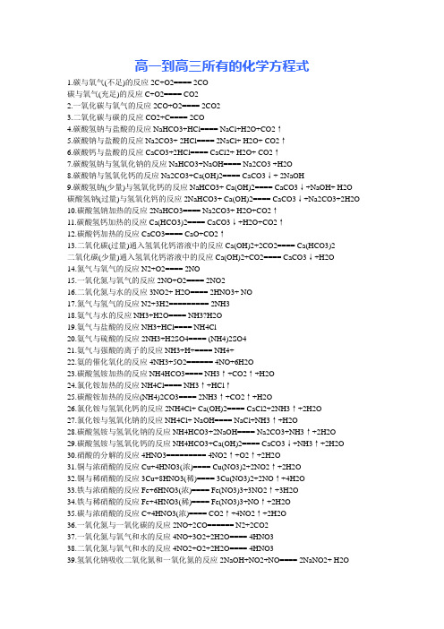 高一到高三所有化学方程式