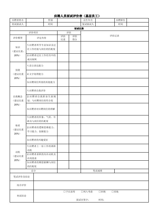 应聘人员面试评价表——基层