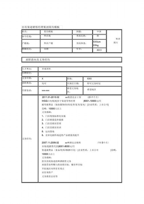 自有渠道销售经理个人简历模板