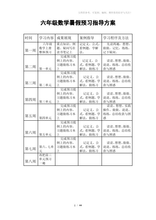 六年级数学暑假作业