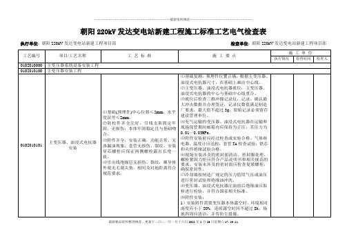 220kV发达变电站新建工程电气施工标准工艺检查表