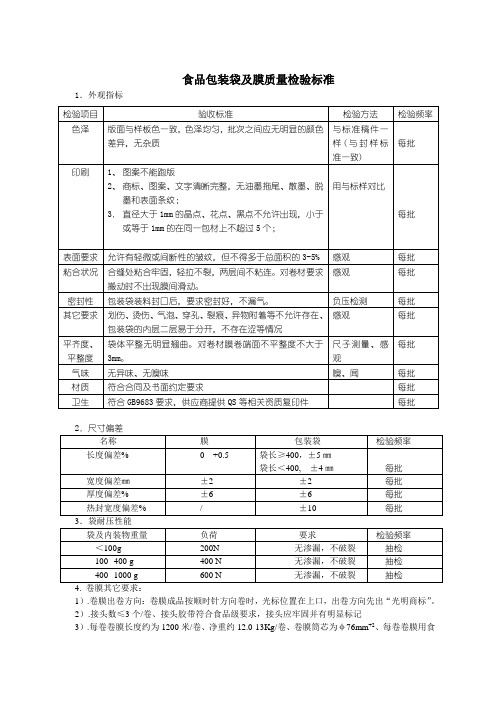 食品包装袋及膜质量检验标准